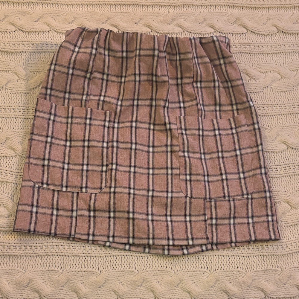 Pink Plaid Pocket A-Line Mini Skirt